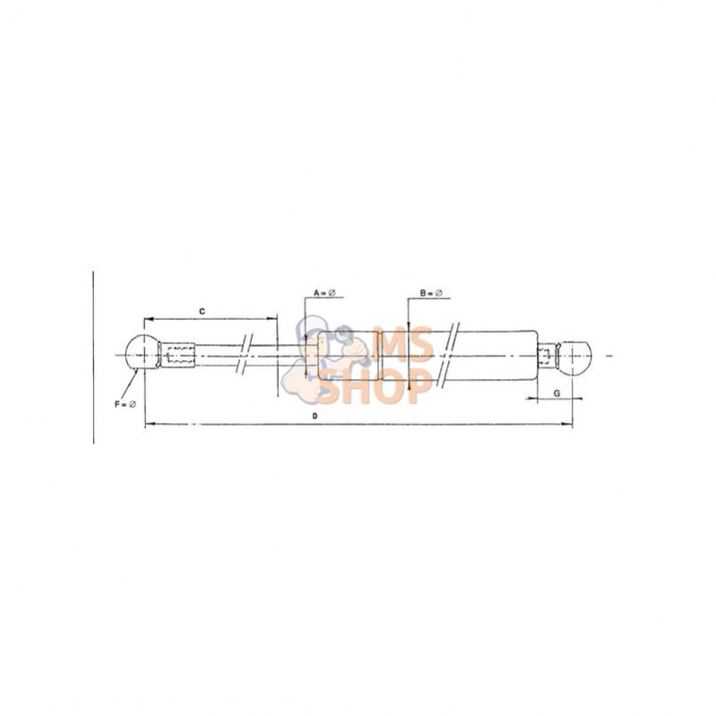 CA2206ZC; STABILUS; Gas strut L785mm 500N Stabilus; pièce detachée