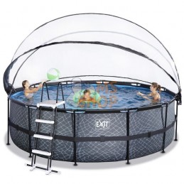 Piscine hors-sol ø450x122cm (filtre à sable 12v) gris pierre + dôme | EXIT | EXIT Piscine hors-sol ø450x122cm (filtre à sable 12