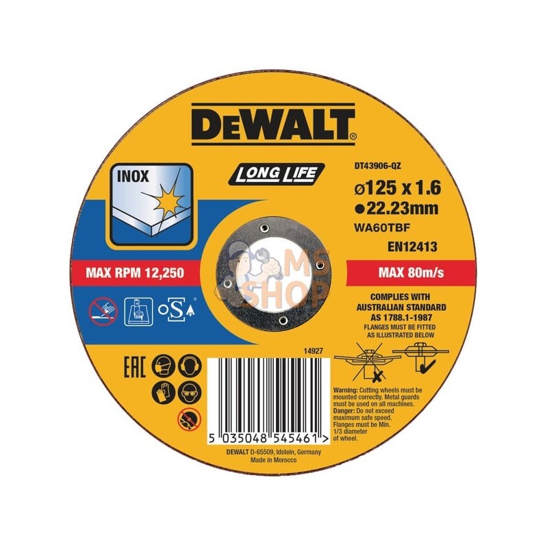 Disque à tronçonner l'inox Ø125x1,6mm | DEWALT Disque à tronçonner l'inox Ø125x1,6mm | DEWALTPR#662006