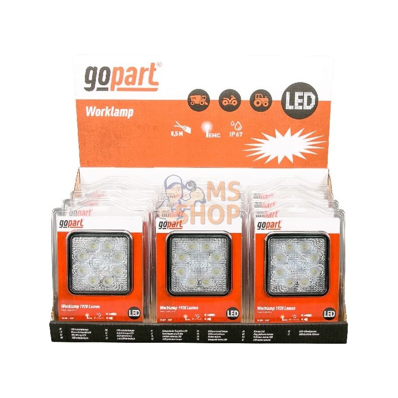 Présentoir phares 12 pièces LED 24W, 1920lm, 10-30V, 110x45x110mm faisceau large, gopart | GOPART Présentoir phares 12 pièces LE